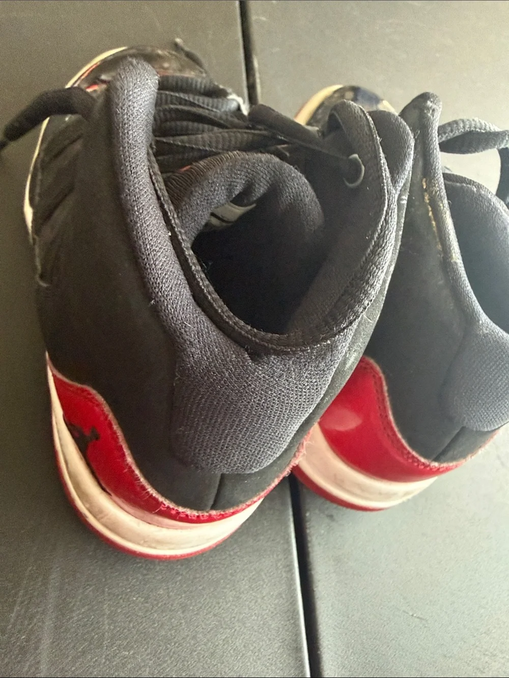 Jordan kids  Black Patent Leather Sneakers with Red Accents